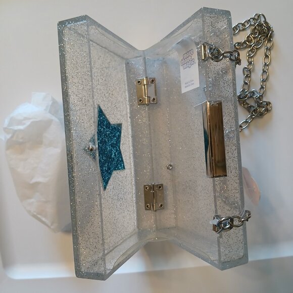 More Than Magic Star Acrylic Purse White Blue Silver Chain Convertible 7" x 4" - Picture 5 of 13